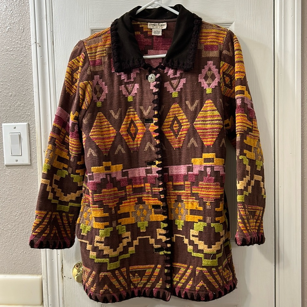 Jennifer & Grace Vintage, Patterned, Small, Brown Jacket